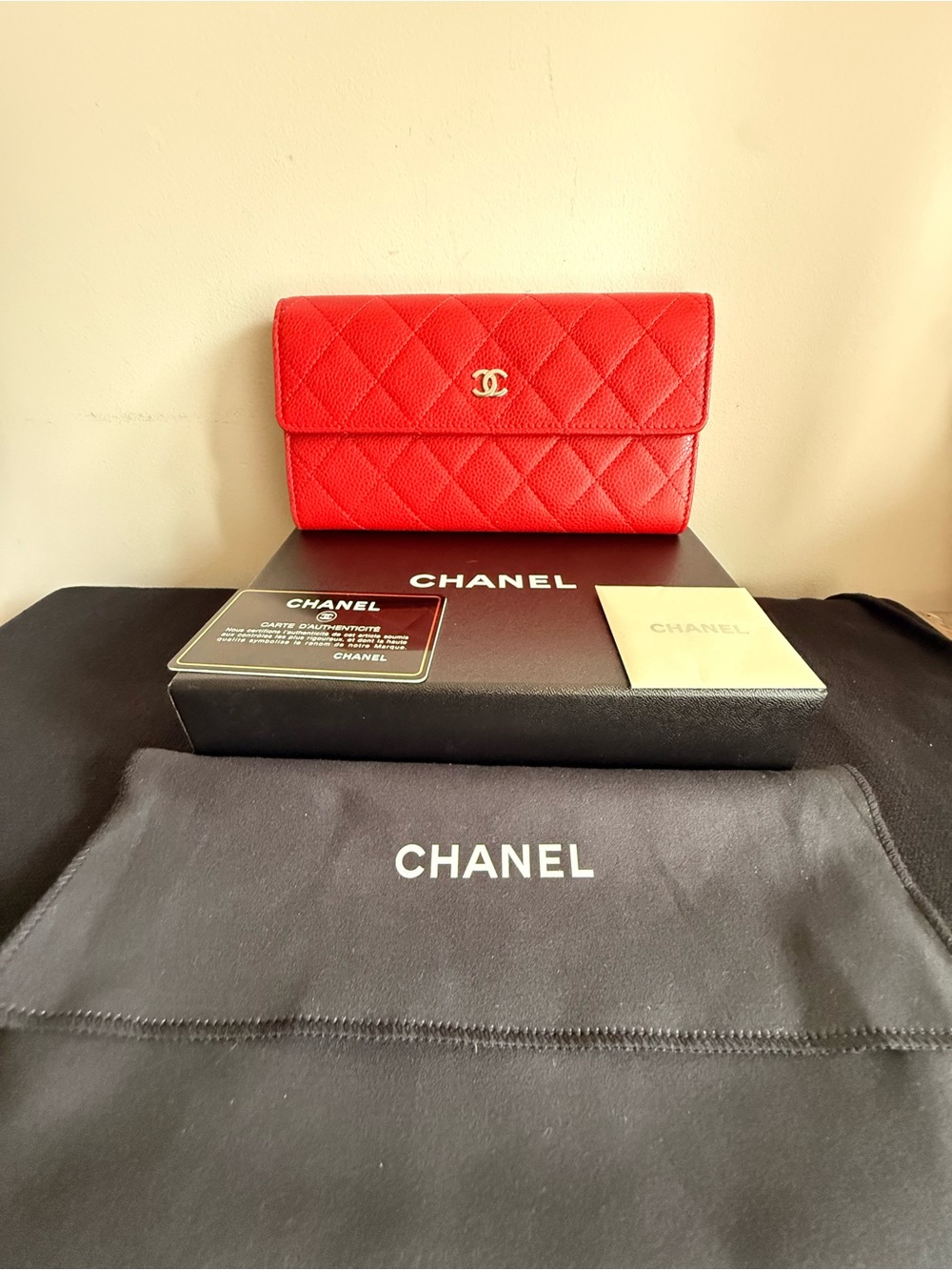 Chanel Classic Long Flap Wallet quilted Caviar leather